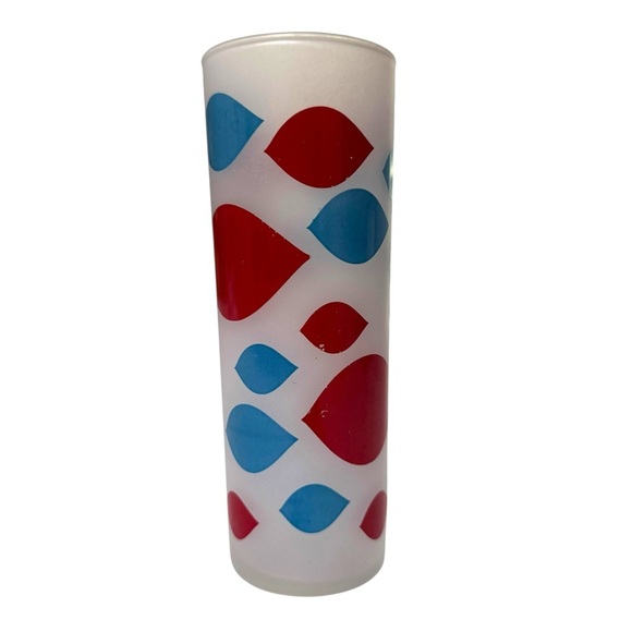 Vintage Dairy Queen Frosted Glass Highball Tumbler Retro Red and Blue Pattern - Picture 3 of 8
